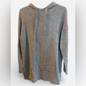 Pure Jill Cozy Hooded Gray/White Knit Sweater